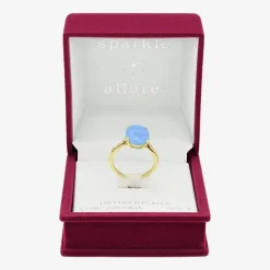 Sparkle Allure Womens Blue Cubic Zirconia 14K Gold Over Brass Oval Cocktail Ring
