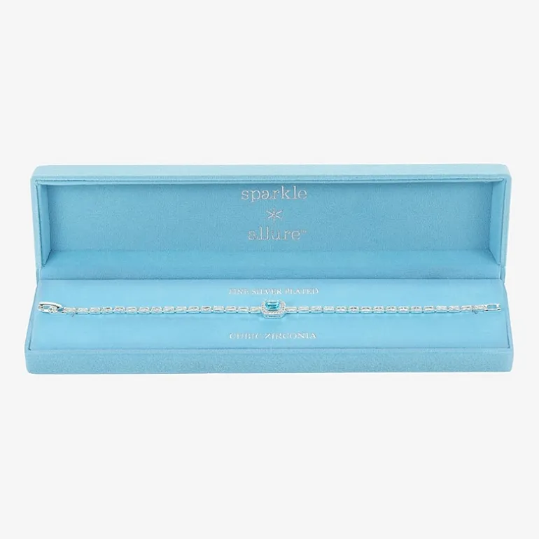 Sparkle Allure Womens Blue Cubic Zirconia Pure Silver Over Brass Rectangular 7.5 Inch Tennis Bracelet