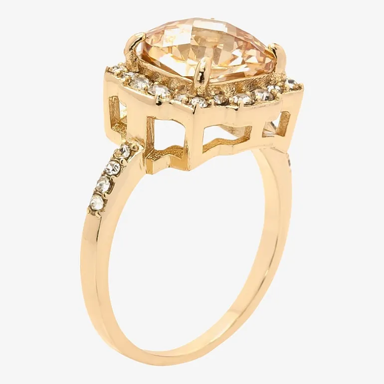 Sparkle Allure Womens Champagne Crystal 14K Gold Over Brass Cushion Halo Cocktail Ring