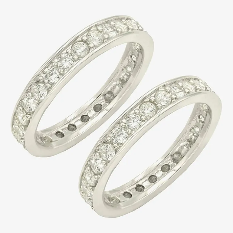 Sparkle Allure Womens Crystal Pure Silver Over Brass Eternity Ring Set