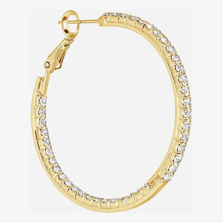 Sparkle Allure Womens Crystal 14K Gold Over Brass 36mm Hoop Earrings