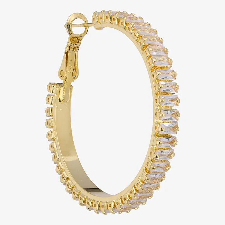 Sparkle Allure Womens Crystal 14K Gold Over Brass 39.6mm Hoop Earrings