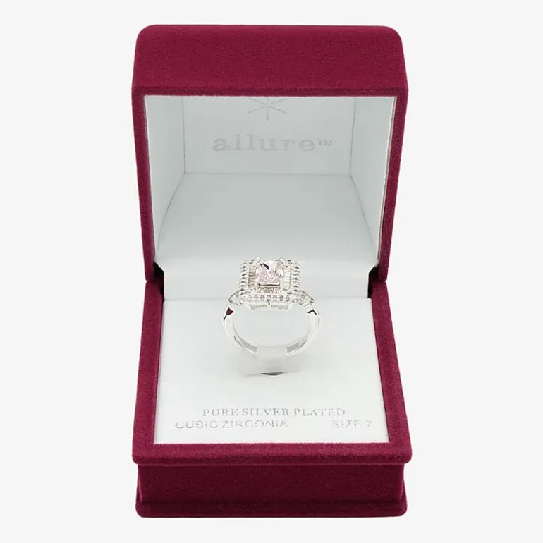 Sparkle Allure Womens Crystal Pure Silver Over Brass Halo Cocktail Ring