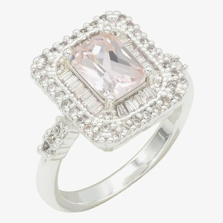 Sparkle Allure Womens Crystal Pure Silver Over Brass Halo Cocktail Ring