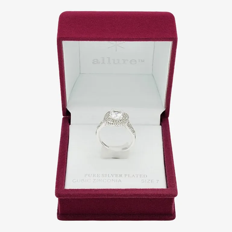 Sparkle Allure Womens Cubic Zirconia Pure Silver Over Brass Halo Engagement Ring