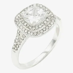 Sparkle Allure Womens Cubic Zirconia Pure Silver Over Brass Halo Engagement Ring