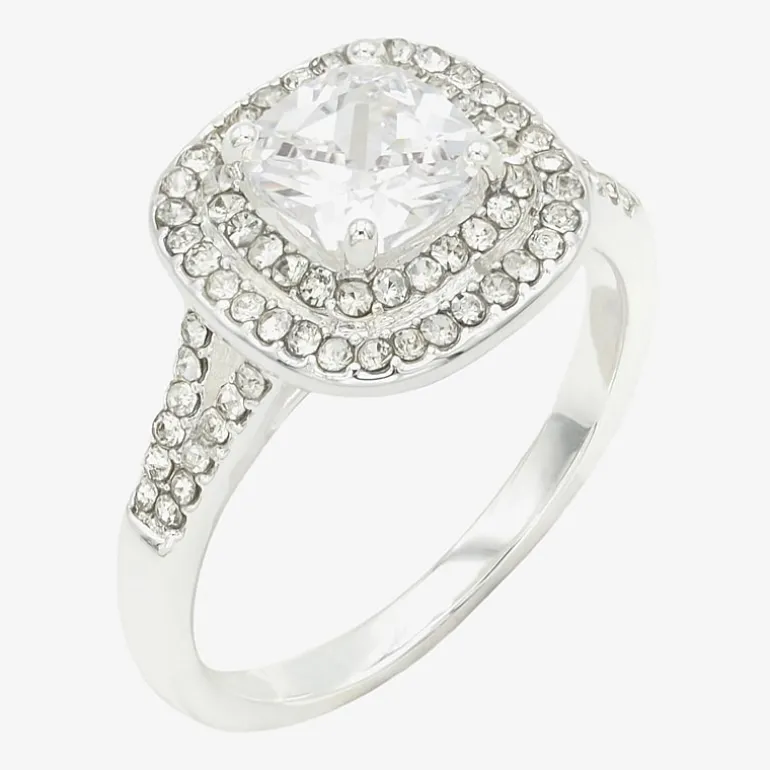 Sparkle Allure Womens Cubic Zirconia Pure Silver Over Brass Halo Engagement Ring