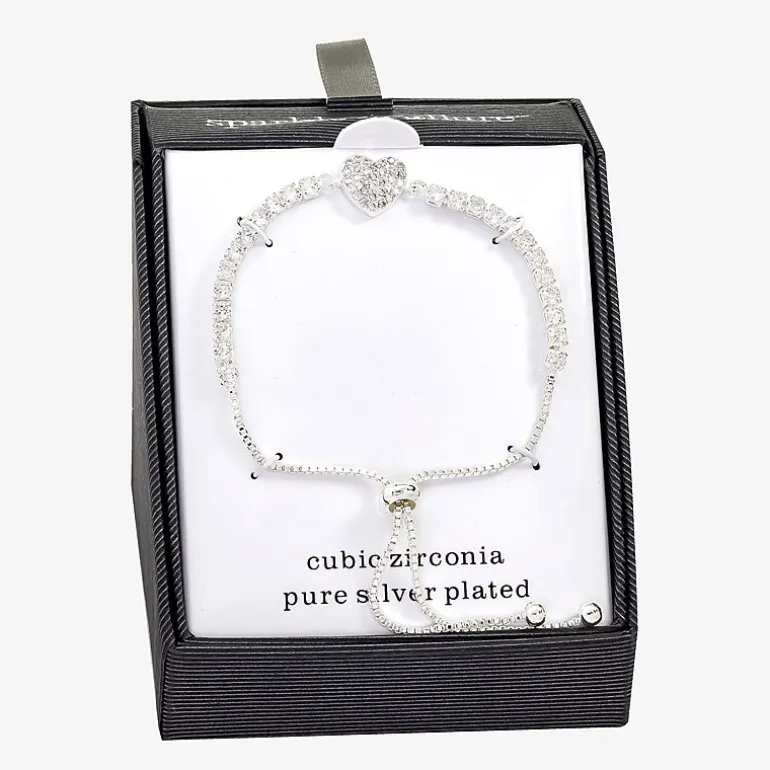 Sparkle Allure Womens Cubic Zirconia Heart Bolo Bracelet