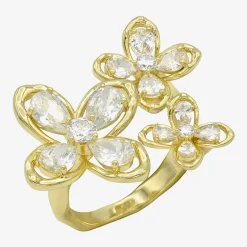 Sparkle Allure Womens Cubic Zirconia 14K Gold Over Brass Flower Cluster Cocktail Ring