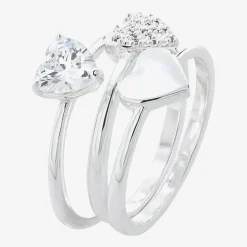 Sparkle Allure Womens Cubic Zirconia Pure Silver Over Brass Heart Delicate Solitaire Ring Set