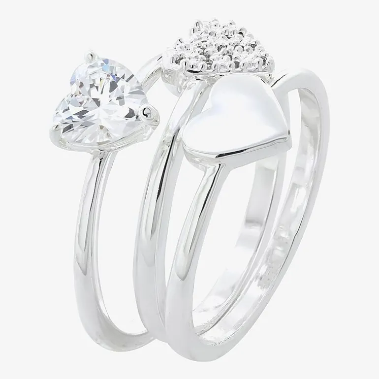 Sparkle Allure Womens Cubic Zirconia Pure Silver Over Brass Heart Delicate Solitaire Ring Set