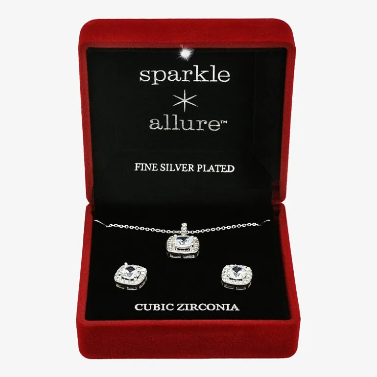 Sparkle Allure Womens Cubic Zirconia Pure Silver Over Brass Round 2-pc. Jewelry Set