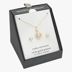 Sparkle Allure Womens Cubic Zirconia 14K Gold Over Brass Round Sunburst 2-pc. Jewelry Set