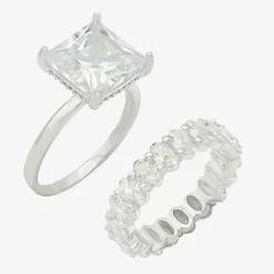 Sparkle Allure Womens Cubic Zirconia Pure Silver Over Brass Eternity Ring Set