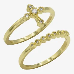 Sparkle Allure Womens Cubic Zirconia 14K Gold Over Brass Cross Ring Set