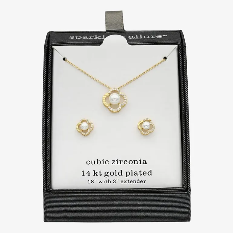 Sparkle Allure Womens Cubic Zirconia Simulated Pearl 14K Gold Over Brass 2-pc. Jewelry Set