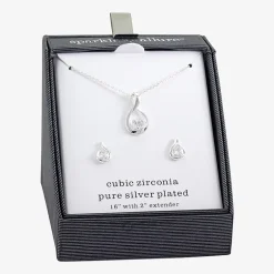 Sparkle Allure Womens Cubic Zirconia Pure Silver Over Brass 2-pc. Jewelry Set