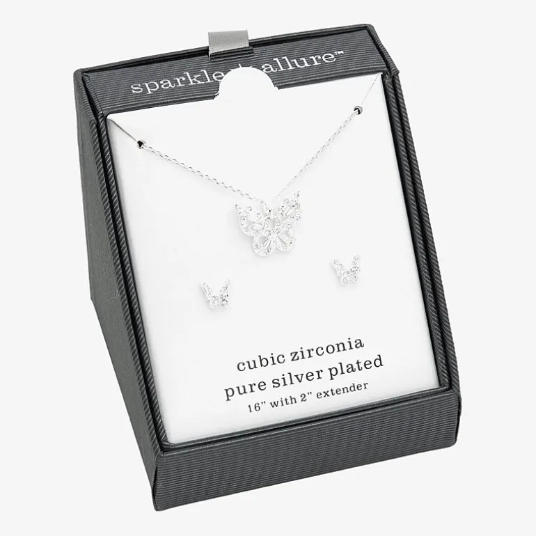 Sparkle Allure Womens Cubic Zirconia Pure Silver Over Brass Butterfly 2-pc. Jewelry Set