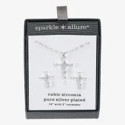 Sparkle Allure Womens Cubic Zirconia Pure Silver Over Brass Cross 2-pc. Jewelry Set