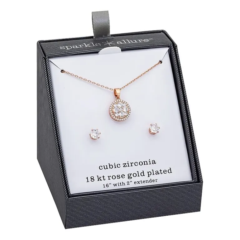 Sparkle Allure Womens Cubic Zirconia 18K Rose Gold Over Brass Round 2-pc. Jewelry Set