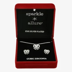 Sparkle Allure Womens Cubic Zirconia Pure Silver Over Brass Heart 2-pc. Jewelry Set
