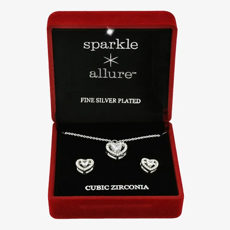 Sparkle Allure Womens Cubic Zirconia Pure Silver Over Brass Heart 2-pc. Jewelry Set