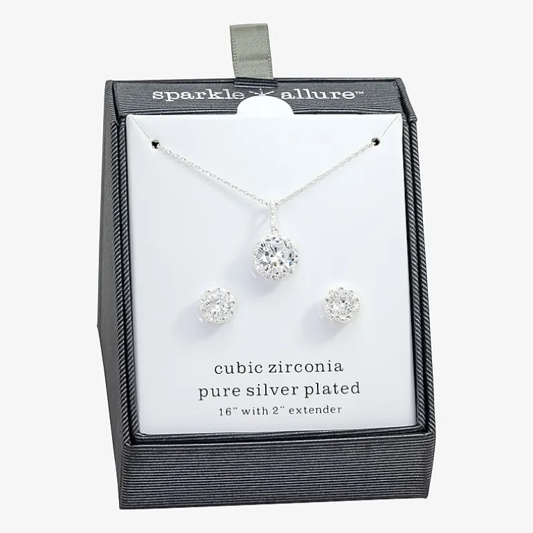 Sparkle Allure Womens Cubic Zirconia Pure Silver Over Brass Round 2-pc. Jewelry Set