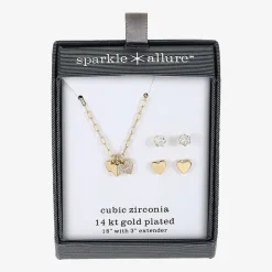 Sparkle Allure Womens Cubic Zirconia 14K Gold Over Brass Heart 3-pc. Jewelry Set