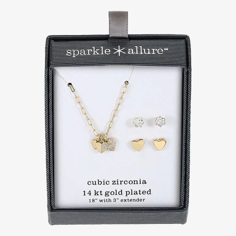 Sparkle Allure Womens Cubic Zirconia 14K Gold Over Brass Heart 3-pc. Jewelry Set