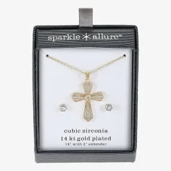 Sparkle Allure Womens Cubic Zirconia 14K Gold Over Brass Cross 2-pc. Jewelry Set