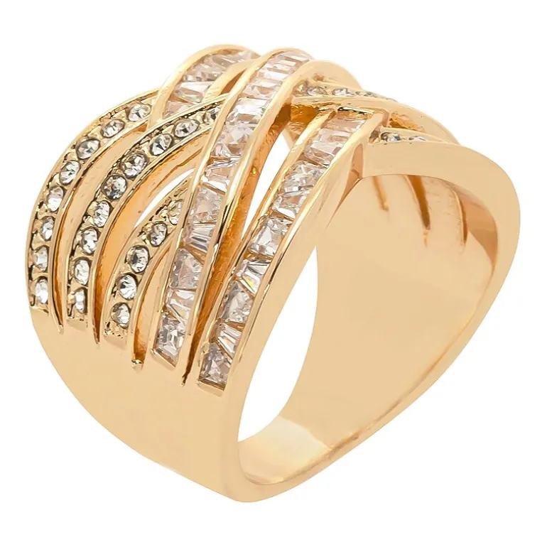 Sparkle Allure Womens Cubic Zirconia 14K Gold Over Brass Crossover Cocktail Ring