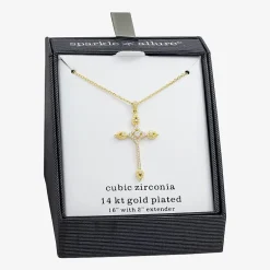 Sparkle Allure Womens Cubic Zirconia 14K Gold Over Brass Cross 16 Inch Pendant Necklace