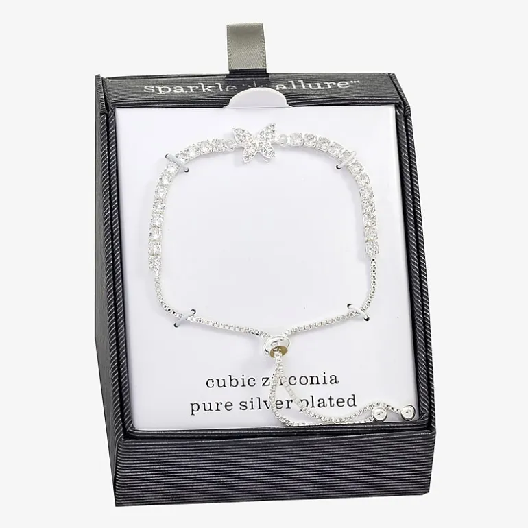 Sparkle Allure Womens Cubic Zirconia Pure Silver Over Brass Butterfly 6 3/4 Inch Tennis Bracelet