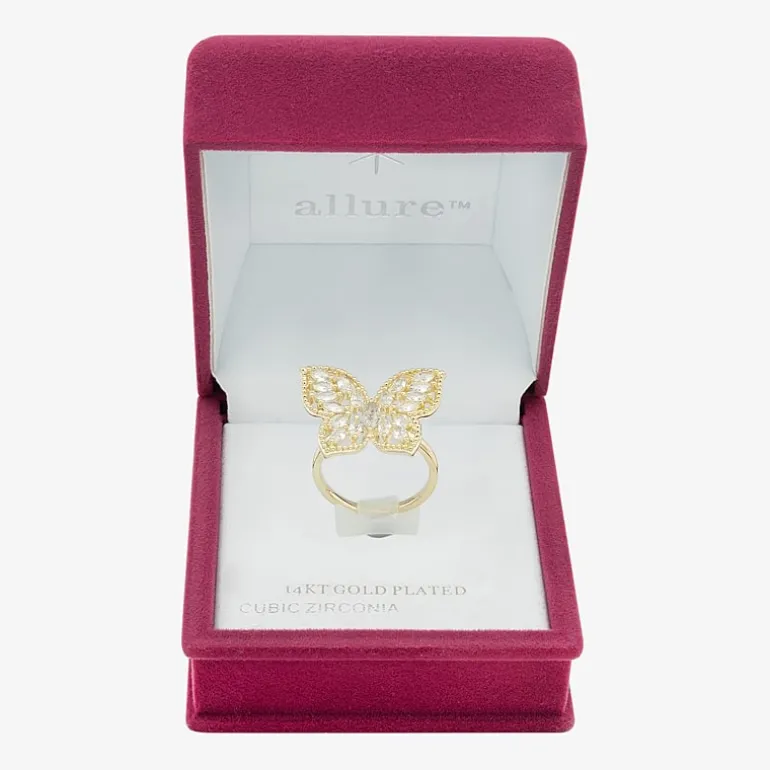 Sparkle Allure Womens Cubic Zirconia 14K Gold Over Brass Butterfly Cocktail Ring