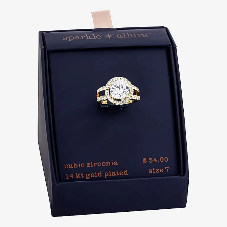 Sparkle Allure Womens Cubic Zirconia Pure Silver Over Brass Round Engagement Ring