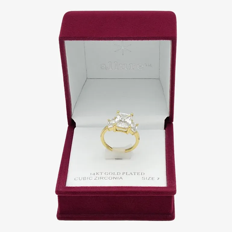 Sparkle Allure Womens Cubic Zirconia 14K Gold Over Brass 3-Stone Engagement Ring