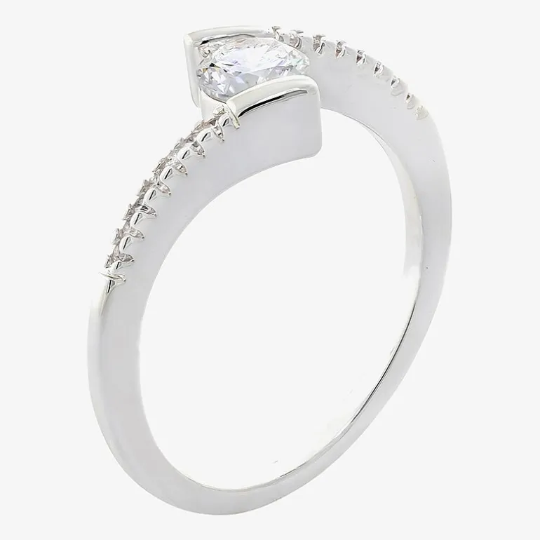 Sparkle Allure Womens Cubic Zirconia Pure Silver Over Brass Round Bypass Band