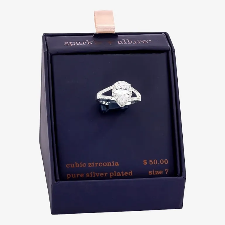 Sparkle Allure Womens Cubic Zirconia Pure Silver Over Brass Pear Engagement Ring