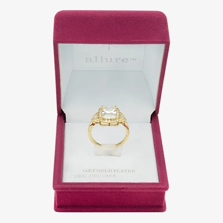 Sparkle Allure Womens Cubic Zirconia 14K Gold Over Brass Heart Halo Cocktail Ring