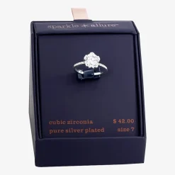 Sparkle Allure Womens Cubic Zirconia Pure Silver Over Brass Flower Cocktail Ring