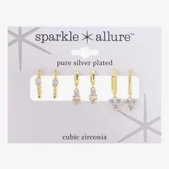 Sparkle Allure Womens Genuine Cubic Zirconia Round 3 Pair Earring Set
