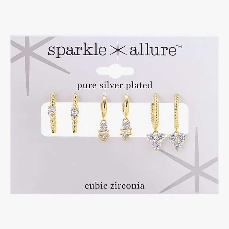 Sparkle Allure Womens Genuine Cubic Zirconia Round 3 Pair Earring Set