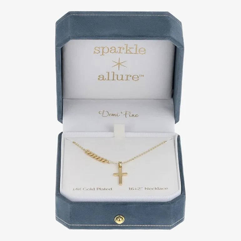 Sparkle Allure Womens 14K Gold Over Brass Cross 16 Inch Pendant Necklace
