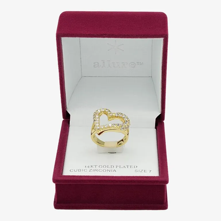 Sparkle Allure Womens 3MM Cubic Zirconia 14K Gold Over Brass Heart Band