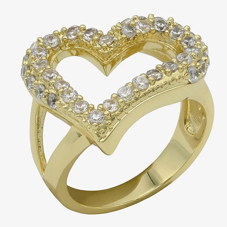 Sparkle Allure Womens 3MM Cubic Zirconia 14K Gold Over Brass Heart Band