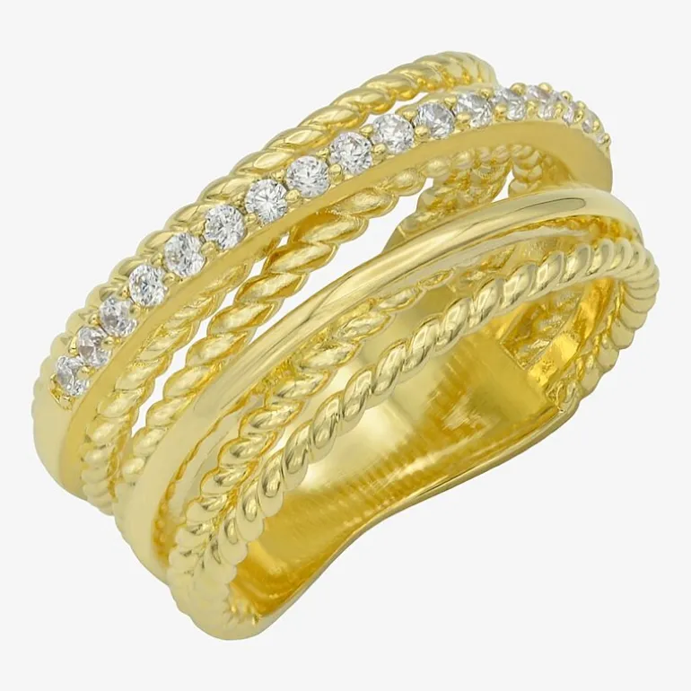 Sparkle Allure Womens 4MM Cubic Zirconia 14K Gold Over Brass Crossover Band