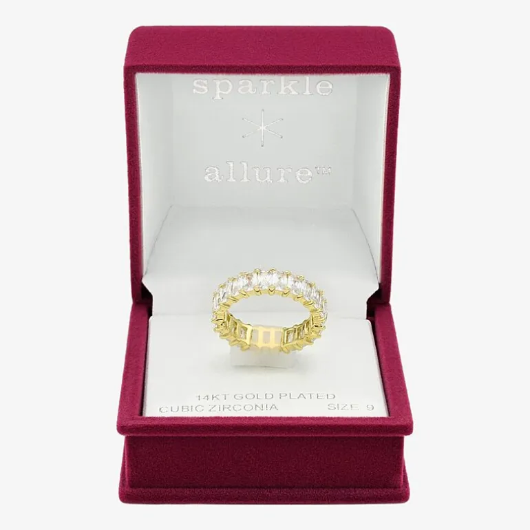 Sparkle Allure Womens 3MM Cubic Zirconia 14K Gold Over Brass Eternity Band