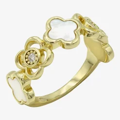 Sparkle Allure Womens 2.5MM Mother Of Pearl 14K Gold Over Brass Clover Band