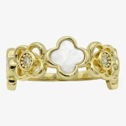 Sparkle Allure Womens 2.5MM Mother Of Pearl 14K Gold Over Brass Clover Band