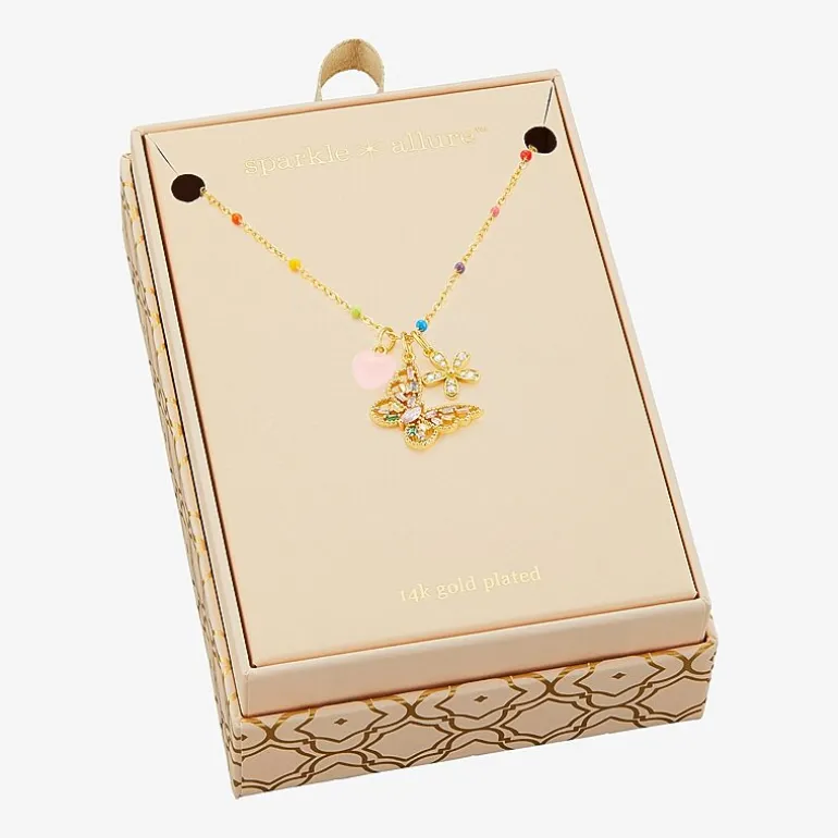Sparkle Allure Womens Multi Color Cubic Zirconia 14K Gold Over Brass Butterfly 18 Inch Pendant Necklace